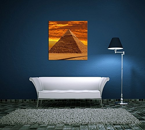 Keilrahmenbild - Cheops Pyramide - Gizeh in Ägypten - Bild auf Leinwand - 80 x 80 cm - Leinwandbilder - Bilder als Leinwanddruck - Städte & Kulturen - Afrika - Pyramiden im Sonnenuntergang