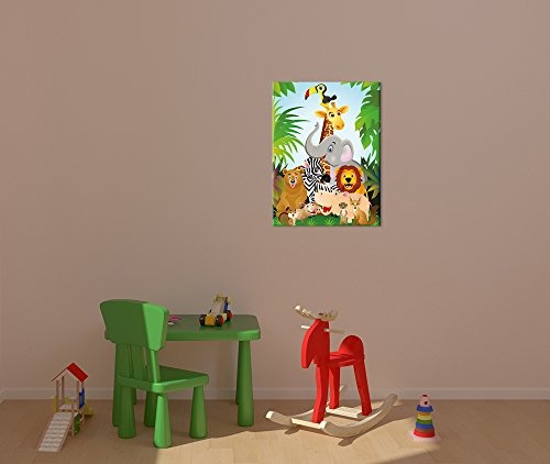 Keilrahmenbild - Kinderbild Dschungeltiere Cartoon II - Bild auf Leinwand - 90x120 cm - Leinwandbilder - Kinder - Afrika - Zoo - Tierpark - niedlich