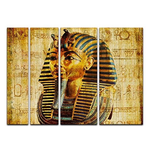 Keilrahmenbild - Pharao - Ägypten - Bild auf Leinwand - 180 x 120 cm 4tlg - Leinwandbilder - Bilder als Leinwanddruck - Städte & Kulturen - Afrika - altes Ägypten - Pharaonenmaske