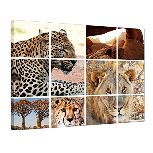Keilrahmenbild - Afrika Collage I - Bild auf Leinwand - 120 x 90 cm - Leinwandbilder - Bilder als Leinwanddruck - Tierwelten - afrikanische Tiere