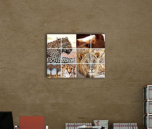Keilrahmenbild - Afrika Collage I - Bild auf Leinwand - 120 x 90 cm - Leinwandbilder - Bilder als Leinwanddruck - Tierwelten - afrikanische Tiere