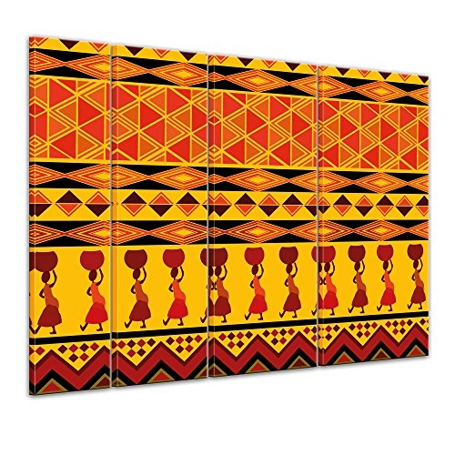 Keilrahmenbild - Afrika Design - Bild auf Leinwand - 180x120 cm vierteilig - Leinwandbilder - Urban & Graphic - rot orange