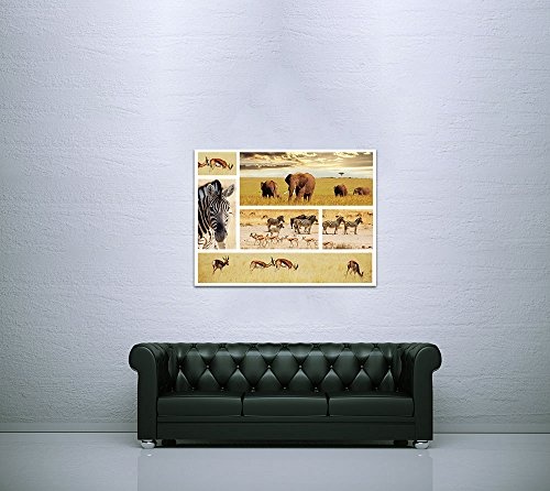 Keilrahmenbild - Afrika Collage II - Bild auf Leinwand - 120 x 90 cm - Leinwandbilder - Bilder als Leinwanddruck - Tierwelten - Fotocollage - afrikanische Tiere