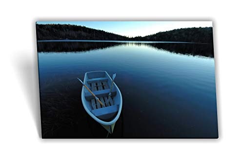 Medianlux Leinwand-Bild Keilrahmen-Bild See Sonnen-Untergang Boot Stillgewässer Entspannung, 60 x 40cm (BxH)
