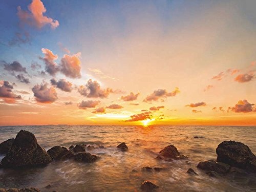 Artland Qualitätsbilder I Bild auf Leinwand Leinwandbilder Wandbilder 80 x 60 cm Landschaften Sonnenaufgang -untergang Meer Foto Ocker D2XJ Bunter Sonnenuntergang im tropischen Meer