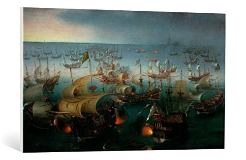 kunst für alle Leinwandbild: Hendrick Cornelisz Vroom Seeschlacht Untergang der Armada 1588" - hochwertiger Druck, Leinwand auf Keilrahmen, Bild fertig zum Aufhängen, 100x60 cm