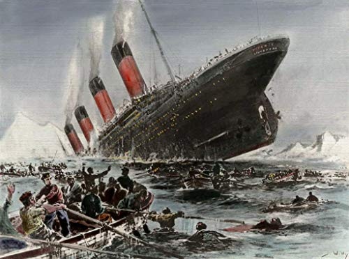 kunst für alle Leinwandbild: Willy Stöwer Der Untergang der Titanic - hochwertiger Druck, Leinwand auf Keilrahmen, Bild fertig zum Aufhängen, 100x75 cm