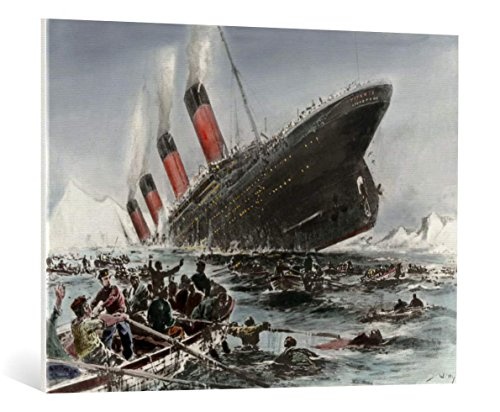 kunst für alle Leinwandbild: Willy Stöwer Der Untergang der Titanic - hochwertiger Druck, Leinwand auf Keilrahmen, Bild fertig zum Aufhängen, 100x75 cm