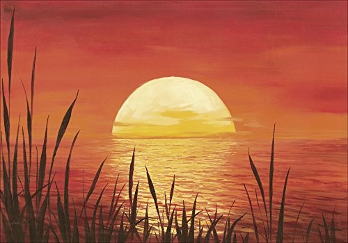 Artland Qualitätsbilder I Bild auf Leinwand Leinwandbilder Wandbilder 100 x 70 cm Landschaften Sonnenaufgang -untergang Malerei Rot A5VR Roter Sonnenuntergang am Ozean