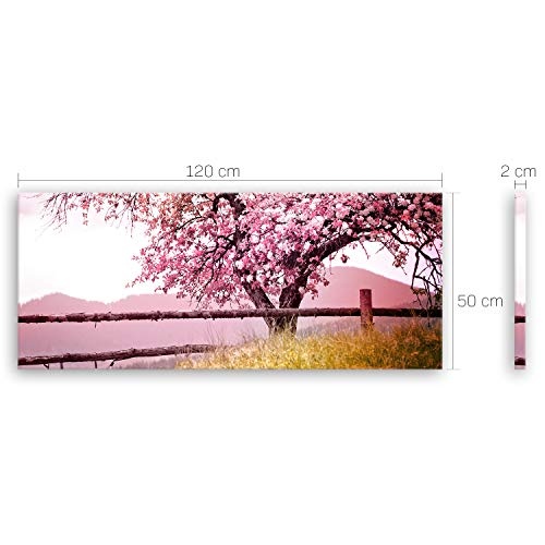 ge Bildet® hochwertiges Leinwandbild Panorama XXL Pflanzen Bilder - Frühlingsbaum - Natur Baum Rosa Pink - 120 x 50 cm einteilig 2206 A