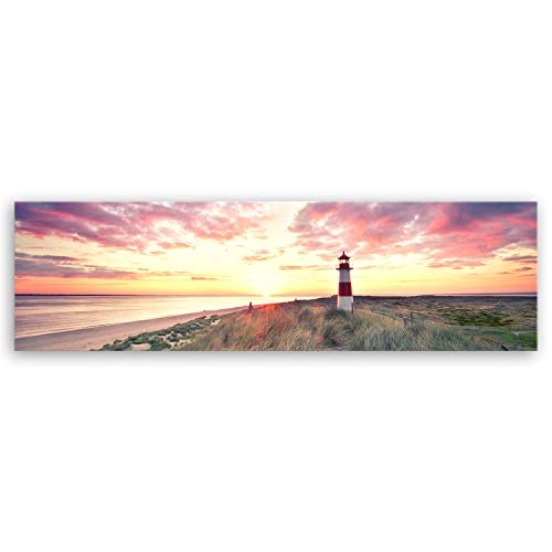 ge Bildet® hochwertiges Leinwandbild Panorama - Leuchtturm auf Sylt - 140 x 40 cm einteilig 1287