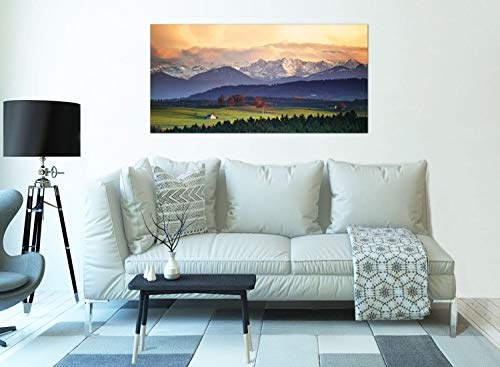 Topquadro XXL Wandbild, Leinwandbild 100x50cm, das Haus an der Wiese, Landschaft Panorama mit Bergen - Panoramabild Keilrahmenbild, Bild auf Leinwand - Einteilig, Fertig zum Aufhängen