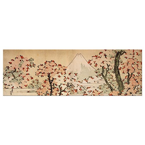 Keilrahmenbild Katsushika Hokusai Blick auf den Fujijama mit blühenden Kirschbäumen - 120x40cm Panorama quer - Bild auf Leinwand Gemälde