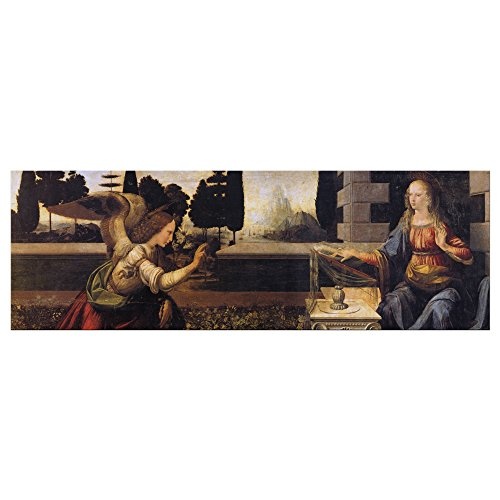 Keilrahmenbild Leonardo da Vinci und Andrea del Verrocchio Verkündigung an Maria - 160x50cm Panorama quer - Alte Meister Berühmte Gemälde Leinwandbild Kunstdruck Bild auf Leinwand