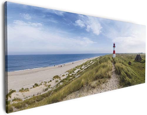 Wallario XXXL Riesen- Leinwandbild Am Strand von Sylt Leuchtturm auf der Düne Panorama - 80 x 200 cm Brillante lichtechte Farben, hochauflösend, verzugsfrei