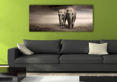 Leinwandbild Panorama Nr. 188 Elefantentraum100x40cm, Keilrahmenbild, Bild auf Leinwand, Elefanten Afrika Steppe