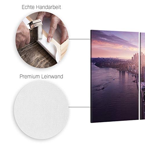 ge Bildet® hochwertiges Leinwandbild XXL - Sonnenuntergang über Manhattan - New York City - 165 x 100 cm mehrteilig (3 teilig) 2211 G