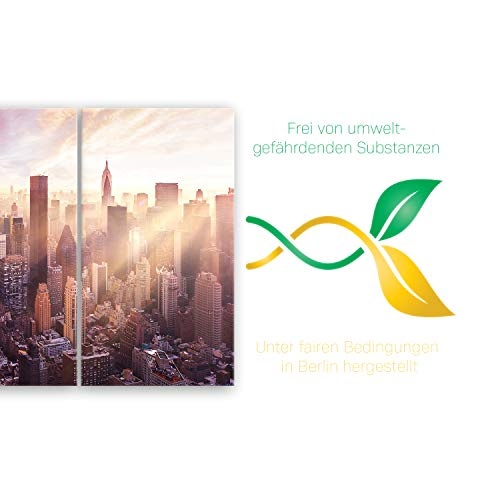 ge Bildet® hochwertiges Leinwandbild XXL - Sonnenuntergang über Manhattan - New York City - 165 x 100 cm mehrteilig (3 teilig) 2211 G