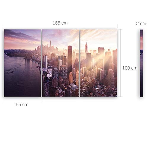 ge Bildet® hochwertiges Leinwandbild XXL - Sonnenuntergang über Manhattan - New York City - 165 x 100 cm mehrteilig (3 teilig) 2211 G