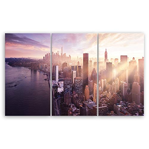 ge Bildet® hochwertiges Leinwandbild XXL - Sonnenuntergang über Manhattan - New York City - 165 x 100 cm mehrteilig (3 teilig) 2211 G