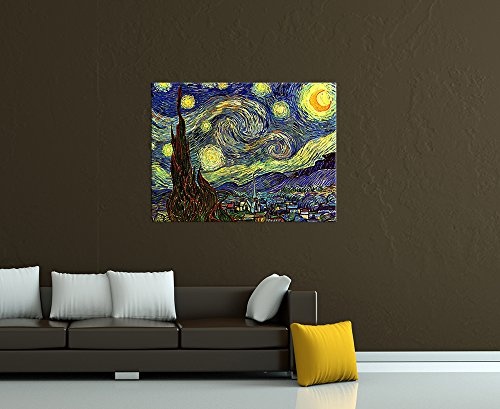 Leinwandbild Vincent Van Gogh Sternennacht - 120x90cm quer - Alte Meister Keilrahmenbild Leinwandbild Alte Meister Gemälde Kunstdruck Bild auf Leinwand