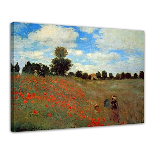 Keilrahmenbild Claude Monet Mohnfeld bei Argenteuil - 120x90cm quer - Alte Meister Berühmte Gemälde Leinwandbild Kunstdruck Bild auf Leinwand