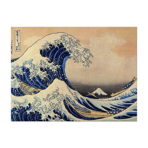 Keilrahmenbild Katsushika Hokusai Die große Welle vor Kanagawa - 120x90cm quer - Alte Meister Berühmte Gemälde Leinwandbild Kunstdruck Bild auf Leinwand