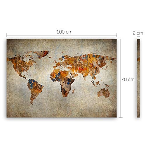 ge Bildet® hochwertiges Leinwandbild XXL - Weltkarte Retro - Weltkarte Leinwand - 100 x 70 cm einteilig 2201 F