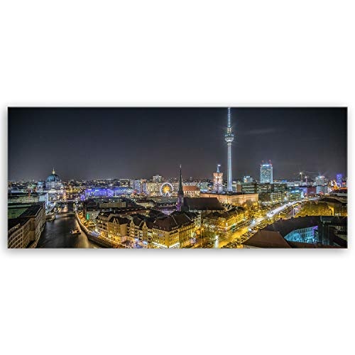 ge Bildet® hochwertiges Panorama Leinwandbild XXL - Skyline von Berlin II - Deutschland - 120 x 50 cm einteilig 3139B