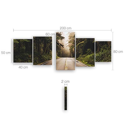 ge Bildet® hochwertiges Leinwandbild XXL - Redwood Highway in Nordkalifornien, USA - 200 x 80 cm mehrteilig (5 teilig) 2214 U