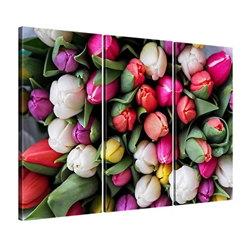 ge Bildet® hochwertiges Leinwandbild XXL - Tulpen 120 x 80 cm mehrteilig (3 teilig) 2268-B