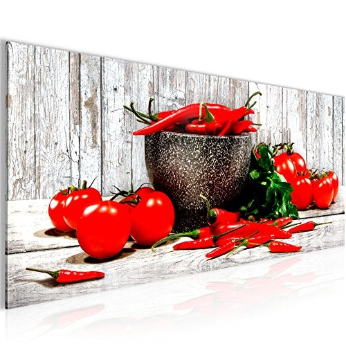 Bilder Küche - Gemüse Wandbild 100 x 40 cm Vlies - Leinwand Bild XXL Format Wandbilder Wohnzimmer Wohnung Deko Kunstdrucke Rot 1 Teilig - Made IN Germany - Fertig zum Aufhängen 005812b