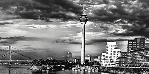 Artland Qualitätsbilder I Bild auf Leinwand Leinwandbilder Wandbilder 100 x 50 cm Städte Deutschland Düsseldorf Foto Schwarz Weiß D1FC Düsseldorf Collage Skyline 10