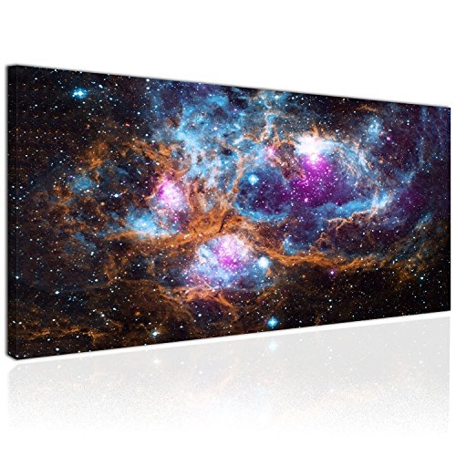 Topquadro XXL Wandbild, Leinwandbild 100x50cm, Weltall, Ansammlung von Sternen und Planeten - Universum All - Panoramabild Keilrahmenbild, Bild auf Leinwand - Einteilig, Fertig zum Aufhängen