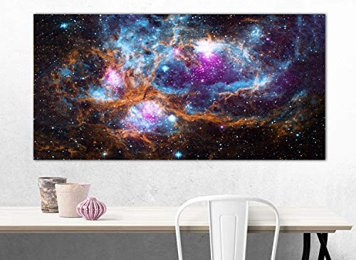 Topquadro XXL Wandbild, Leinwandbild 100x50cm, Weltall, Ansammlung von Sternen und Planeten - Universum All - Panoramabild Keilrahmenbild, Bild auf Leinwand - Einteilig, Fertig zum Aufhängen