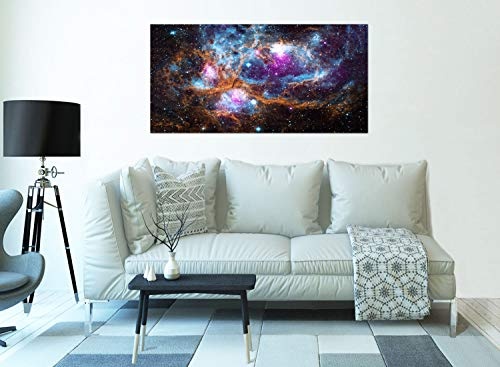 Topquadro XXL Wandbild, Leinwandbild 100x50cm, Weltall, Ansammlung von Sternen und Planeten - Universum All - Panoramabild Keilrahmenbild, Bild auf Leinwand - Einteilig, Fertig zum Aufhängen