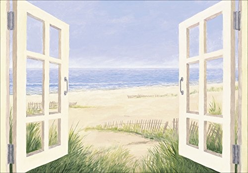 Artland Qualitätsbilder I Bild auf Leinwand Leinwandbilder Wandbilder 70 x 50 cm Landschaften Fensterblick Meer Malerei Creme A5EP Frühlingsmorgen