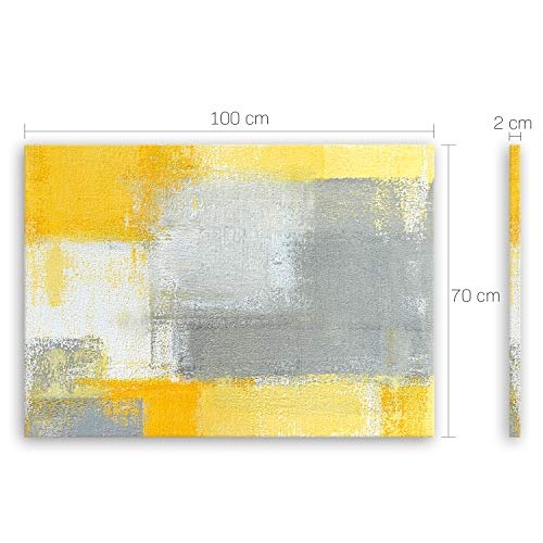 ge Bildet® hochwertiges Leinwandbild XXL Abstrakte Kunstwerke - Grey and Yellow II - abstrakt grau Gelb Weiß - 100 x 70 cm einteilig XXL 2205 D