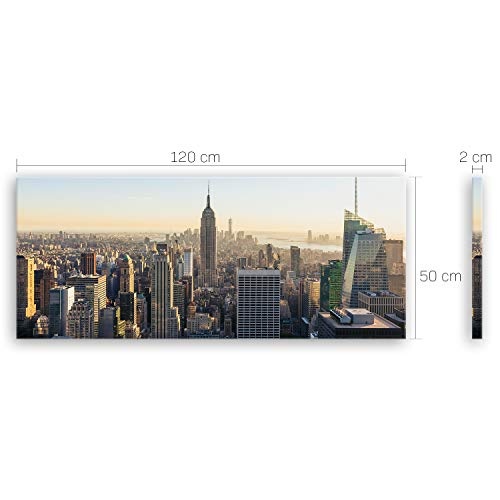 ge Bildet® hochwertiges Panorama Leinwandbild XXL - New York City Skyline - 120 x 50 cm einteilig | Wanddeko Wandbild Wandbilder Bild auf Leinwand | 2283B L
