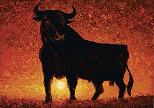 Artland Qualitätsbilder I Bild auf Leinwand Leinwandbilder Wandbilder 100 x 70 cm Tiere Wildtiere Stier Malerei Rot A1PO Andalusischer Stier
