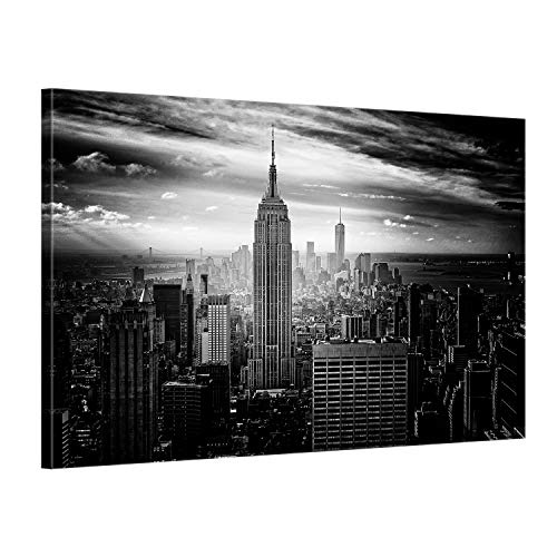 ge Bildet® hochwertiges Leinwandbild - Empire State Building in New York - Schwarz Weiß - 100 x 70 cm einteilig | Wanddeko Wandbild Wandbilder Bild auf Leinwand | 2228