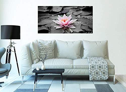 Topquadro XXL Wandbild, Leinwandbild 100x50cm, Indische Lotosblume - Wasserlilie Seerose - Entspannung Natur und See - Panoramabild Keilrahmenbild, Bild auf Leinwand - Einteilig, Fertig zum Aufhängen