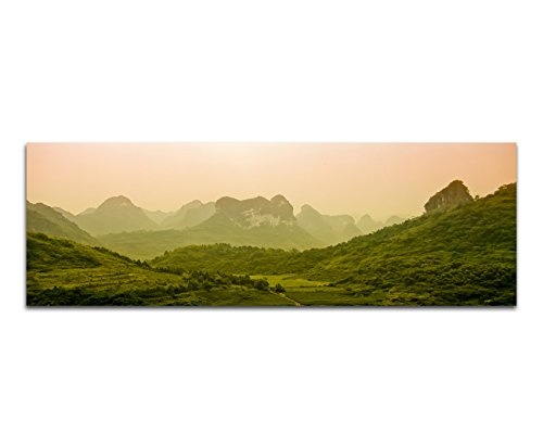 Augenblicke Wandbilder Keilrahmenbild Wandbild 150x50cm Berge Wald Natur Nebel Morgendämmerung