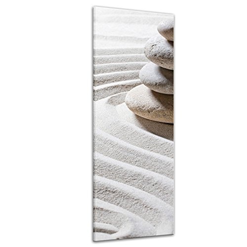 Keilrahmenbild - Relaxing - Bild auf Leinwand - 40 x 120 cm - Leinwandbilder - Bilder als Leinwanddruck - Geist & Seele - Zen Steine auf Sand