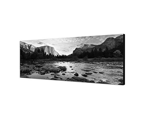 Augenblicke Wandbilder Keilrahmenbild Panoramabild SCHWARZ/Weiss 150x50cm Yosemite Berge See Landschaft Natur