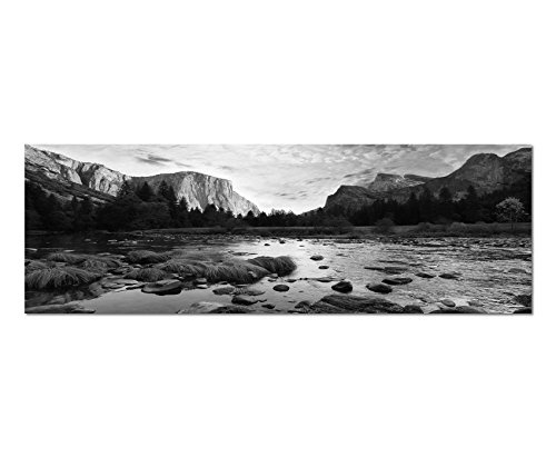 Augenblicke Wandbilder Keilrahmenbild Panoramabild SCHWARZ/Weiss 150x50cm Yosemite Berge See Landschaft Natur