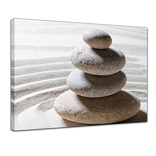 Keilrahmenbild - Relaxing - Bild auf Leinwand - 120 x 90 cm - Leinwandbilder - Bilder als Leinwanddruck - Geist & Seele - Zen Steine auf Sand
