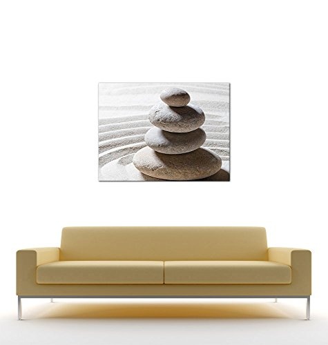 Keilrahmenbild - Relaxing - Bild auf Leinwand - 120 x 90 cm - Leinwandbilder - Bilder als Leinwanddruck - Geist & Seele - Zen Steine auf Sand