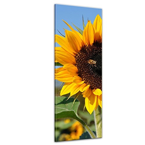 Keilrahmenbild - Sonnenblume mit Biene - Bild auf Leinwand - 40 x 120 cm - Leinwandbilder - Bilder als Leinwanddruck - Pflanzen & Blumen - Natur - gelbe Sonnenblumen