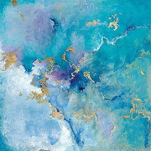 Rahmen-Kunst Keilrahmen-Bild - Tava Studio: Golden Edge II Leinwandbild abstrakt modern türkis blau (80x80)